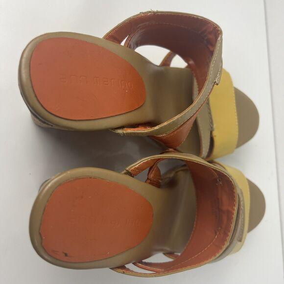 Ann Marino Wedge Sandals Brown Orange And Yellow Size 7M - Picture 5 of 6